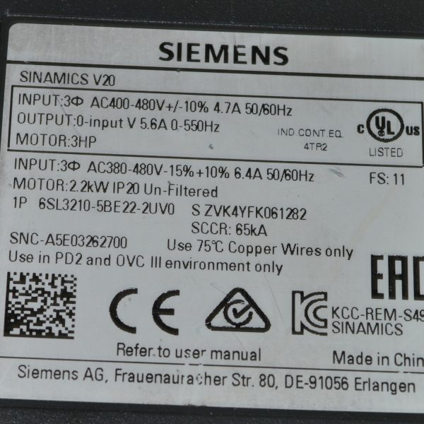 tajhizsanaat.com product544 SIEMENS SINAMICS V20 6SL3210 5BE22 2UV0 2.2KW